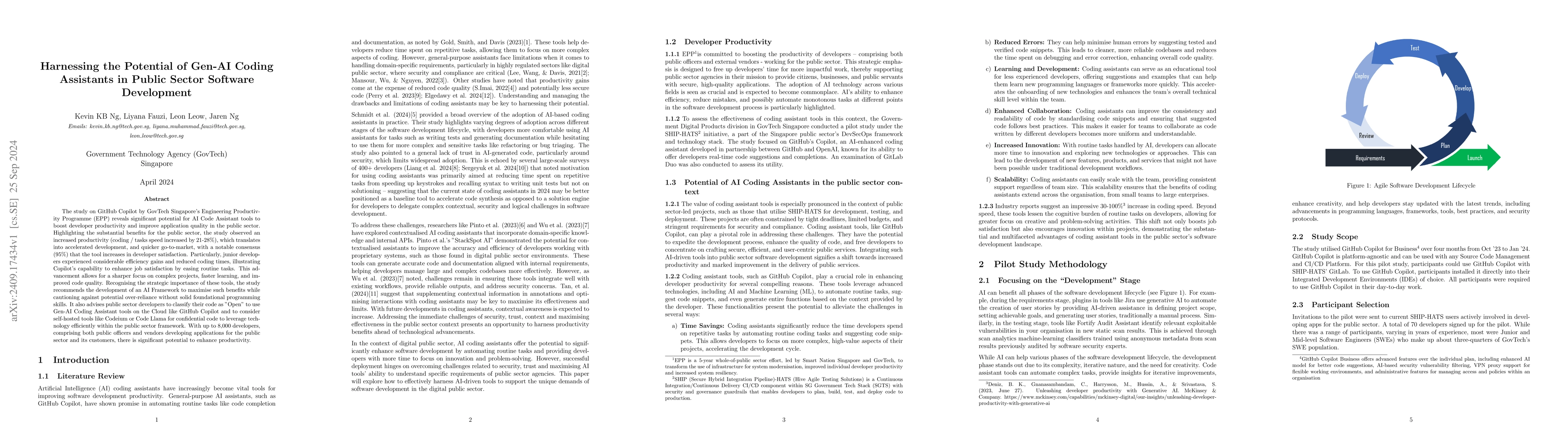 Thumbnail for Harnessing the Potential of Gen-AI Coding Assistants in Public Sector
  Software Development