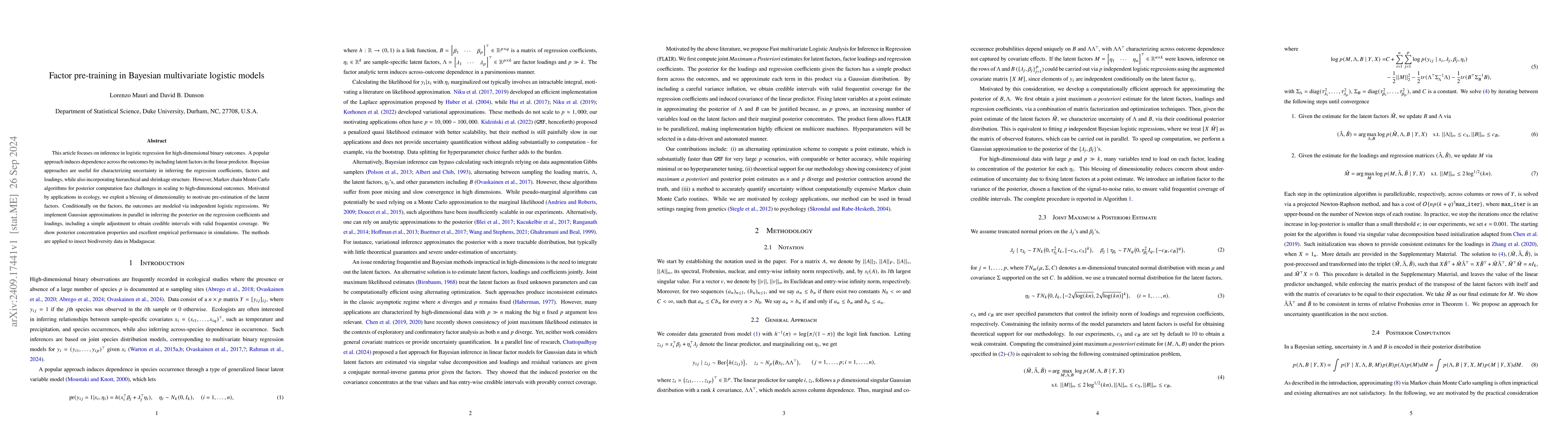 Thumbnail for Factor pre-training in Bayesian multivariate logistic models