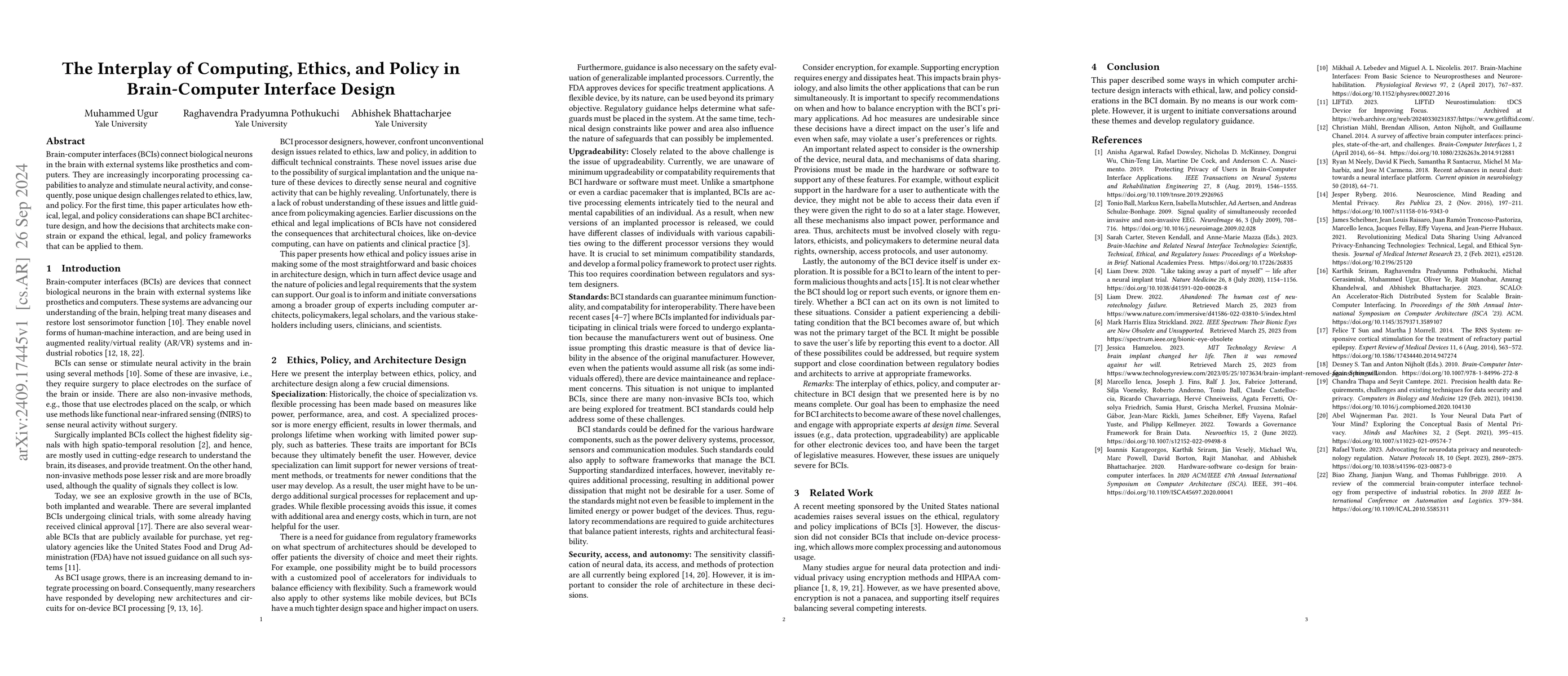 Thumbnail for The Interplay of Computing, Ethics, and Policy in Brain-Computer
  Interface Design