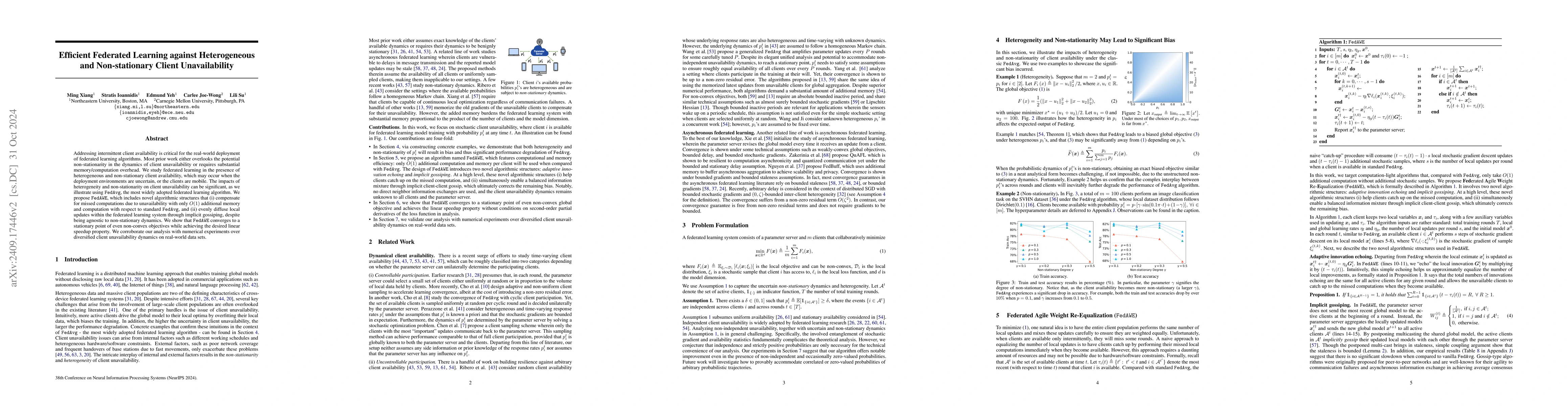 Thumbnail for Efficient Federated Learning against Heterogeneous and Non-stationary
  Client Unavailability