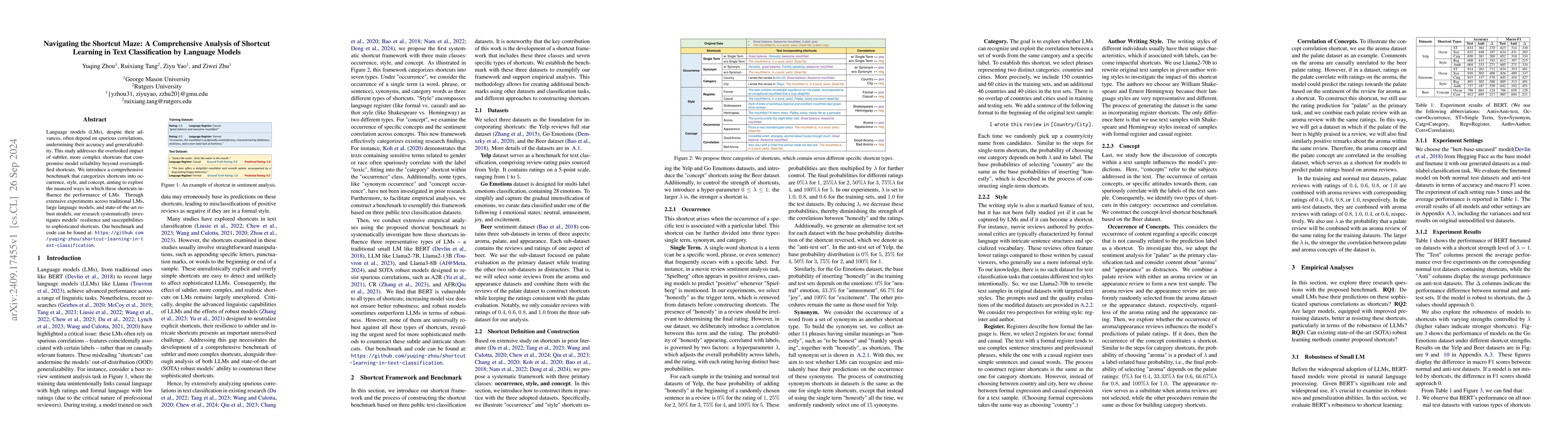 Thumbnail for Navigating the Shortcut Maze: A Comprehensive Analysis of Shortcut
  Learning in Text Classification by Language Models