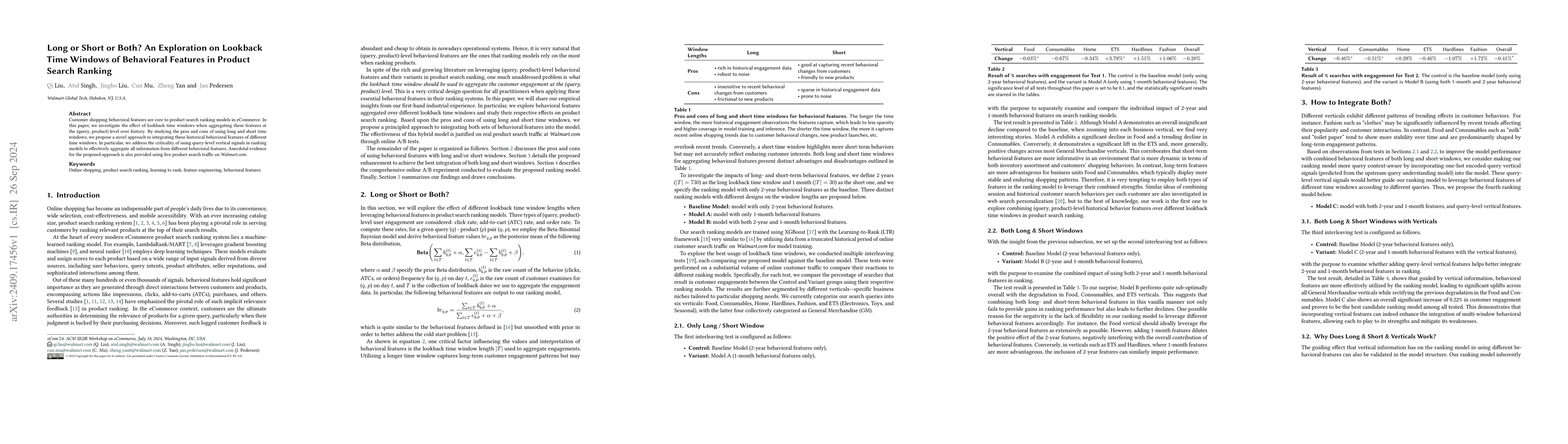 Thumbnail for Long or Short or Both? An Exploration on Lookback Time Windows of
  Behavioral Features in Product Search Ranking