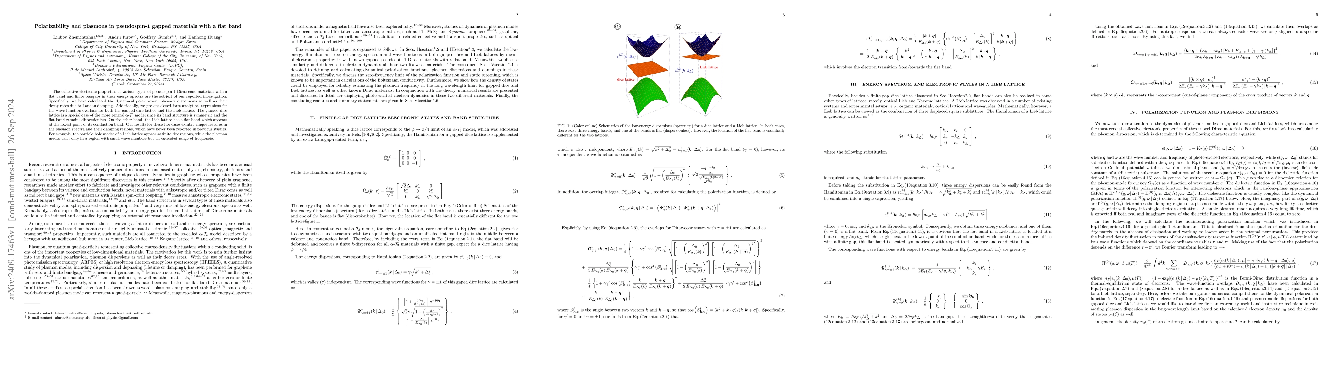 Thumbnail for Polarizability and plasmons in pseudospin-1 gapped materials with a flat
  band