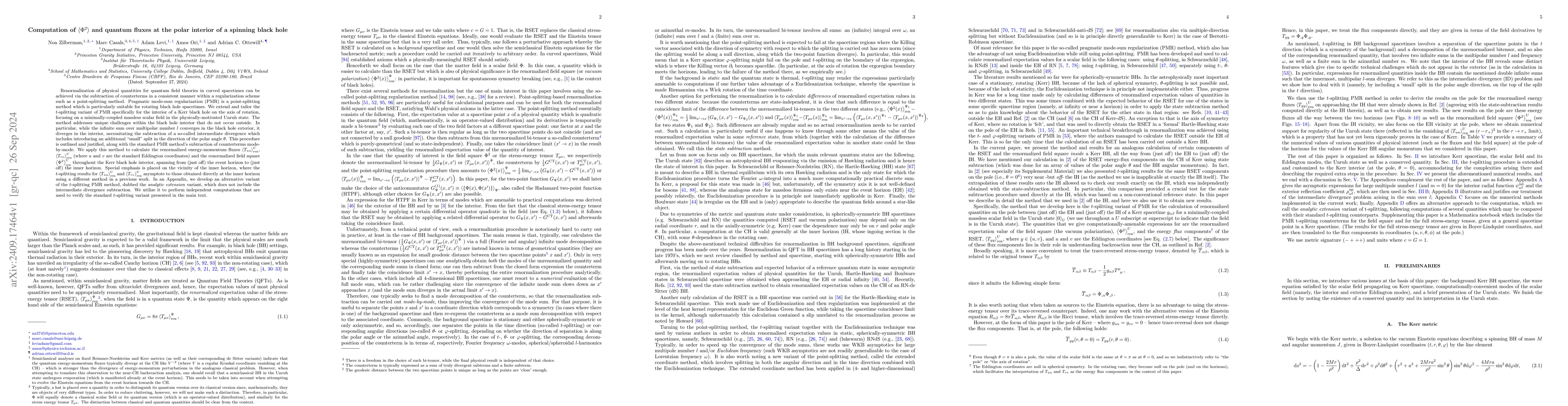 Thumbnail for Computation of $\langle Φ^2\rangle$ and quantum fluxes at the polar
  interior of a spinning black hole