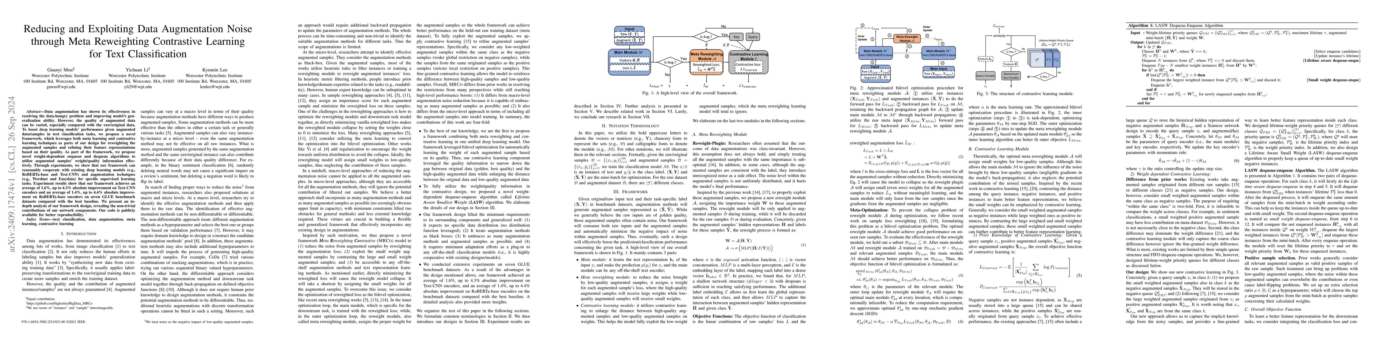 Thumbnail for Reducing and Exploiting Data Augmentation Noise through Meta Reweighting
  Contrastive Learning for Text Classification