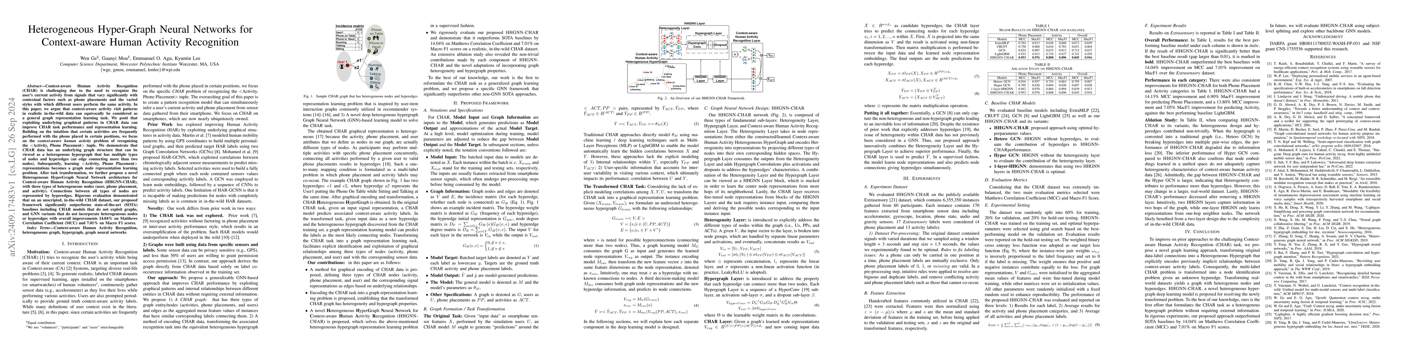 Thumbnail for Heterogeneous Hyper-Graph Neural Networks for Context-aware Human
  Activity Recognition