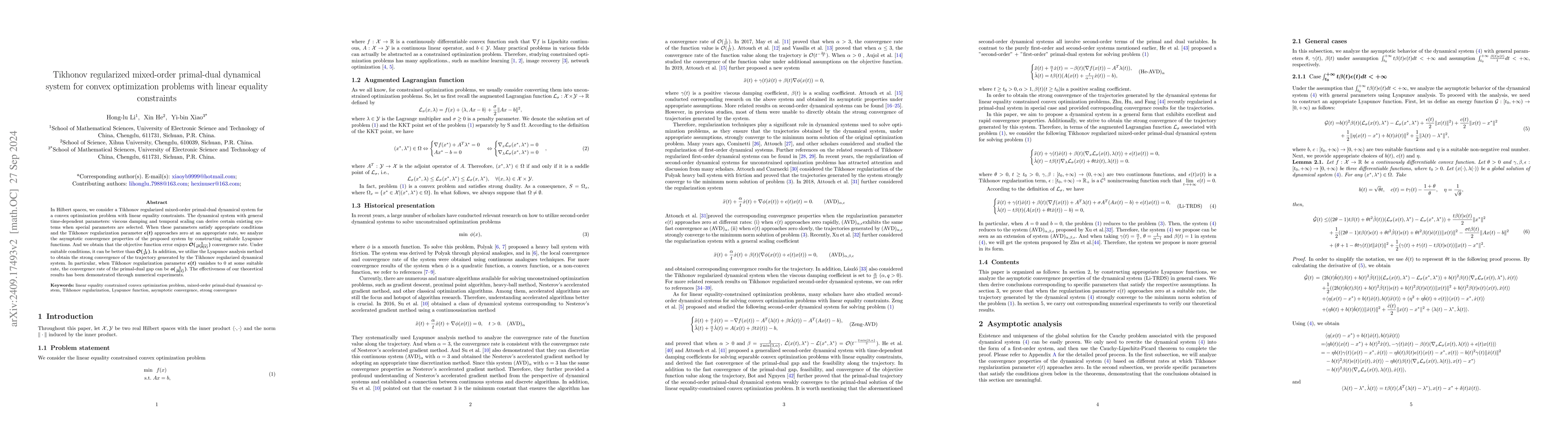 Thumbnail for Tikhonov regularized mixed-order primal-dual dynamical system for convex
  optimization problems with linear equality constraints