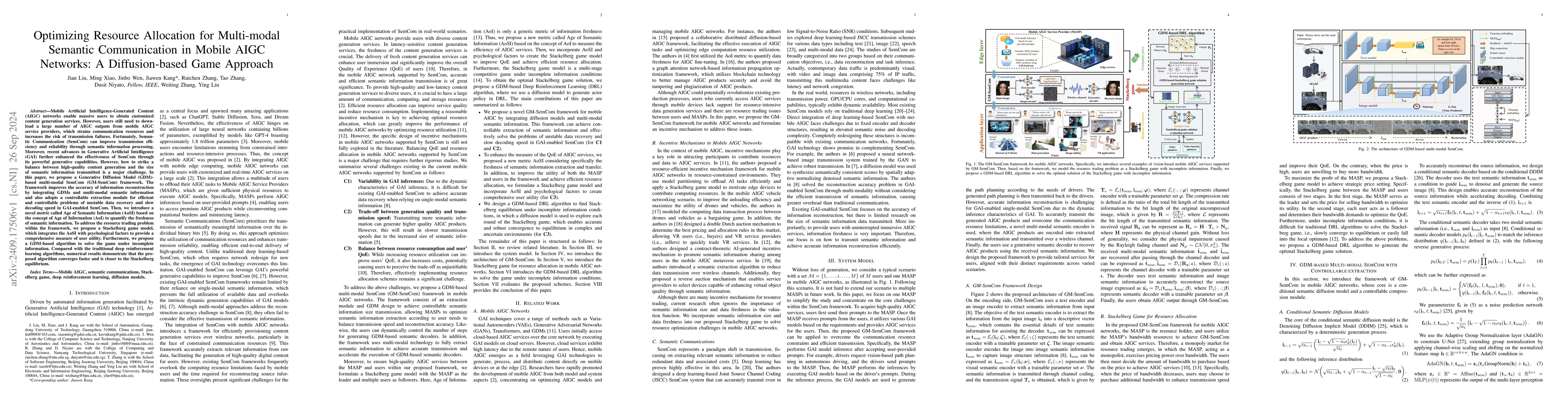 Thumbnail for Optimizing Resource Allocation for Multi-modal Semantic Communication in
  Mobile AIGC Networks: A Diffusion-based Game Approach