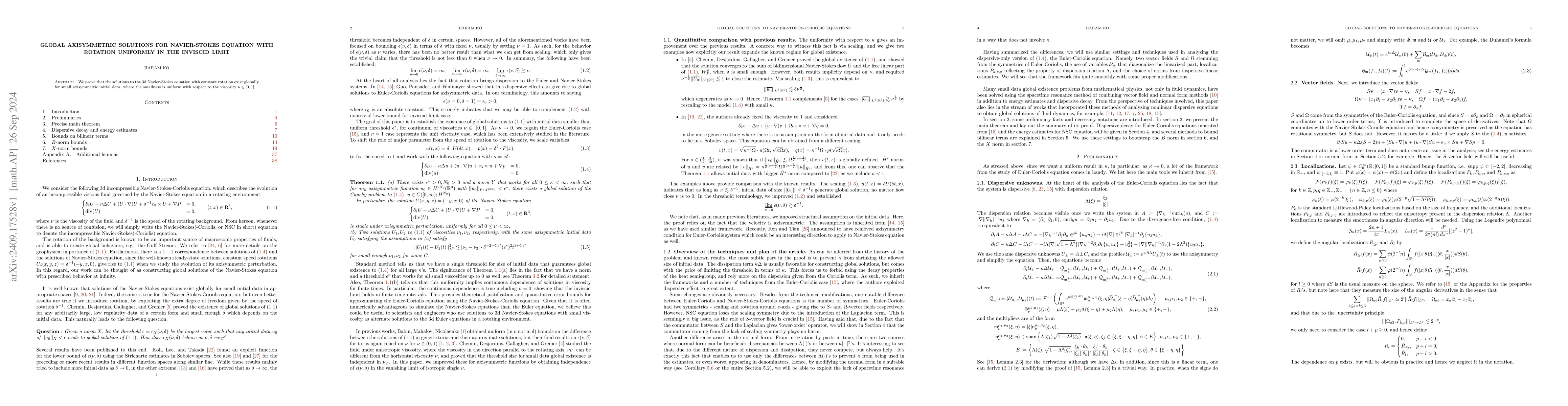 Thumbnail for Global axisymmetric solutions for Navier-Stokes equation with rotation
  uniformly in the inviscid limit