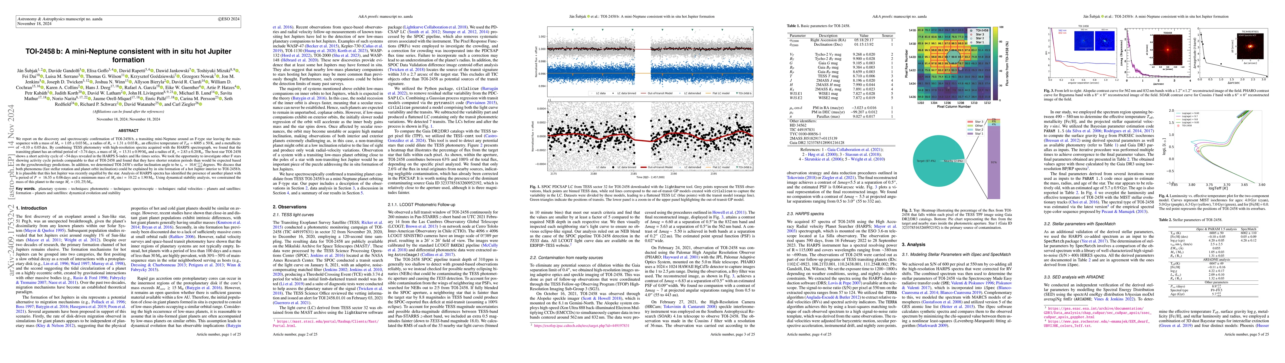 Thumbnail for TOI-2458 b: A mini-Neptune consistent with in situ hot Jupiter formation