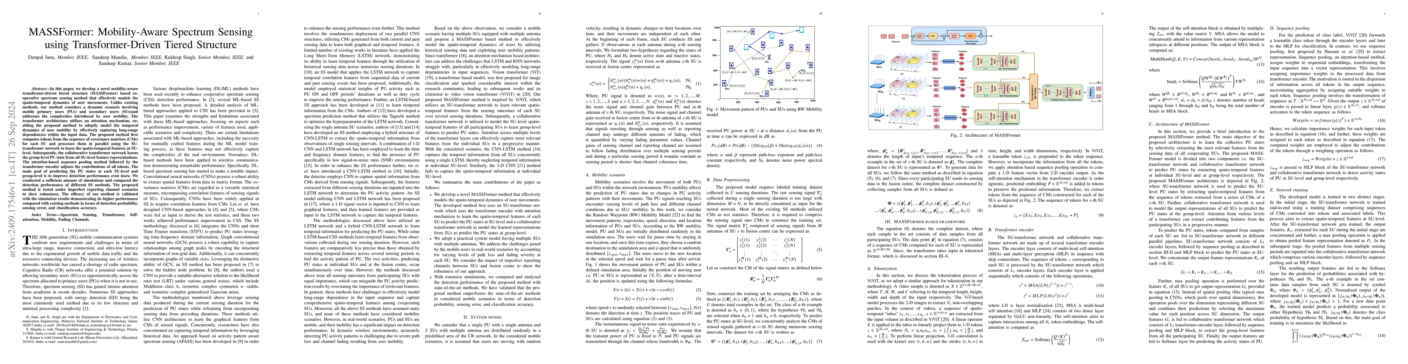 Thumbnail for MASSFormer: Mobility-Aware Spectrum Sensing using Transformer-Driven
  Tiered Structure