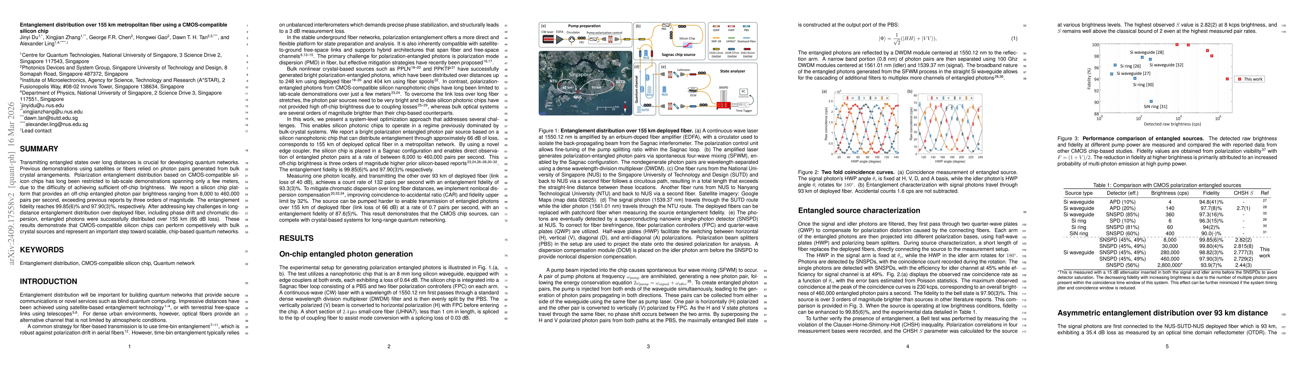Thumbnail for Entanglement distribution over 155 km metropolitan fiber using a CMOS-compatible silicon chip
