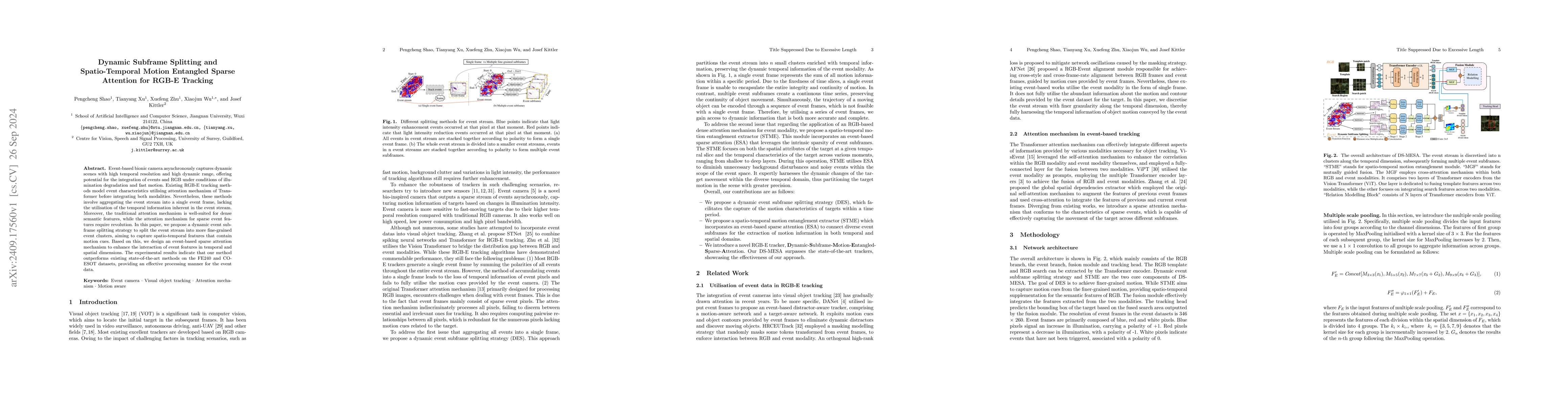 Thumbnail for Dynamic Subframe Splitting and Spatio-Temporal Motion Entangled Sparse
  Attention for RGB-E Tracking