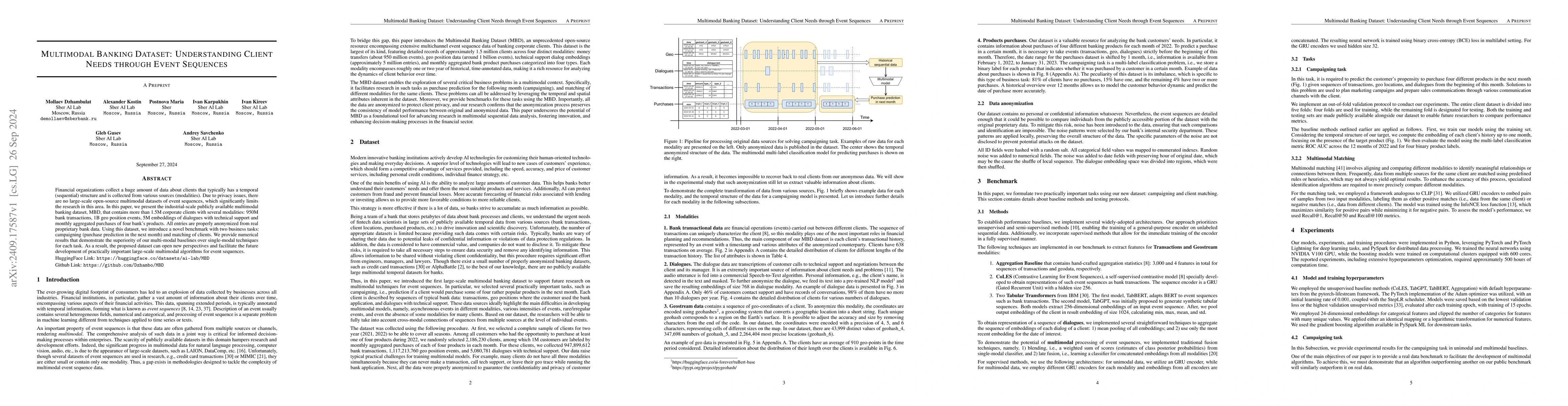 Thumbnail for Multimodal Banking Dataset: Understanding Client Needs through Event
  Sequences