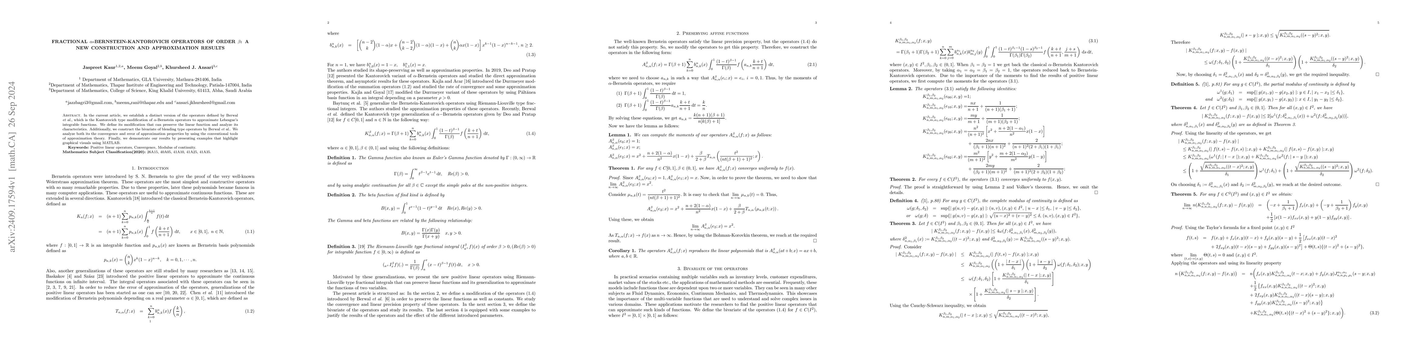 Thumbnail for Fractional $α$-Bernstein-Kantorovich operators of order $β$: A
  new construction and approximation results