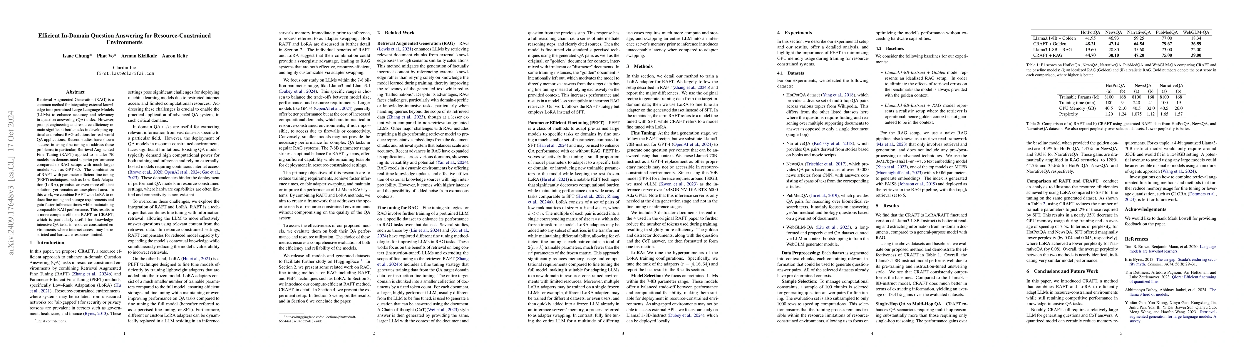 Thumbnail for Efficient In-Domain Question Answering for Resource-Constrained
  Environments