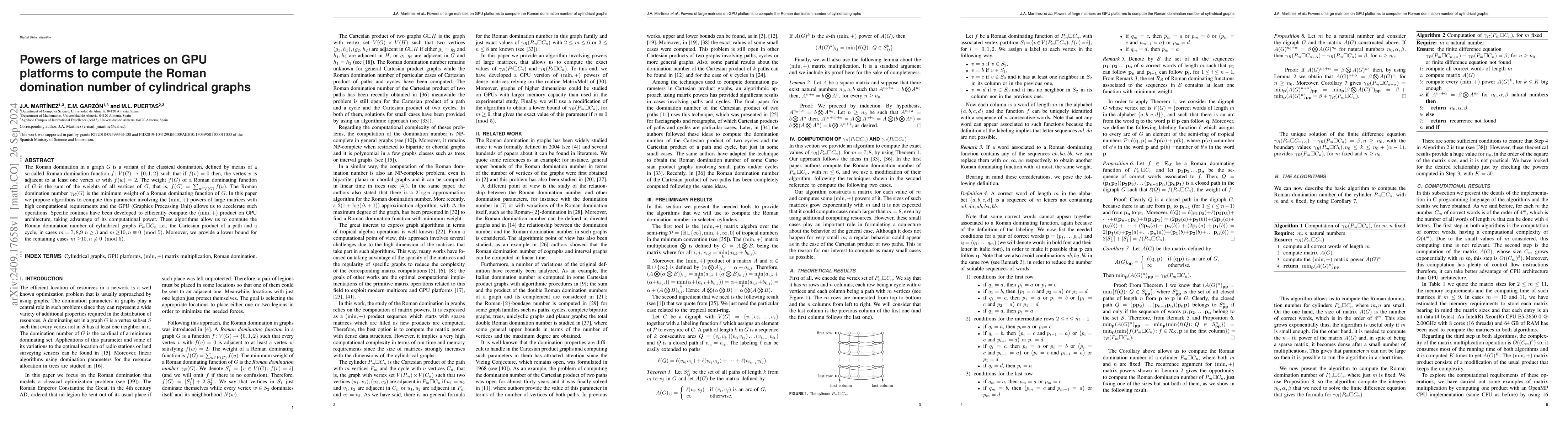 Thumbnail for Powers of large matrices on GPU platforms to compute the Roman
  domination number of cylindrical graphs
