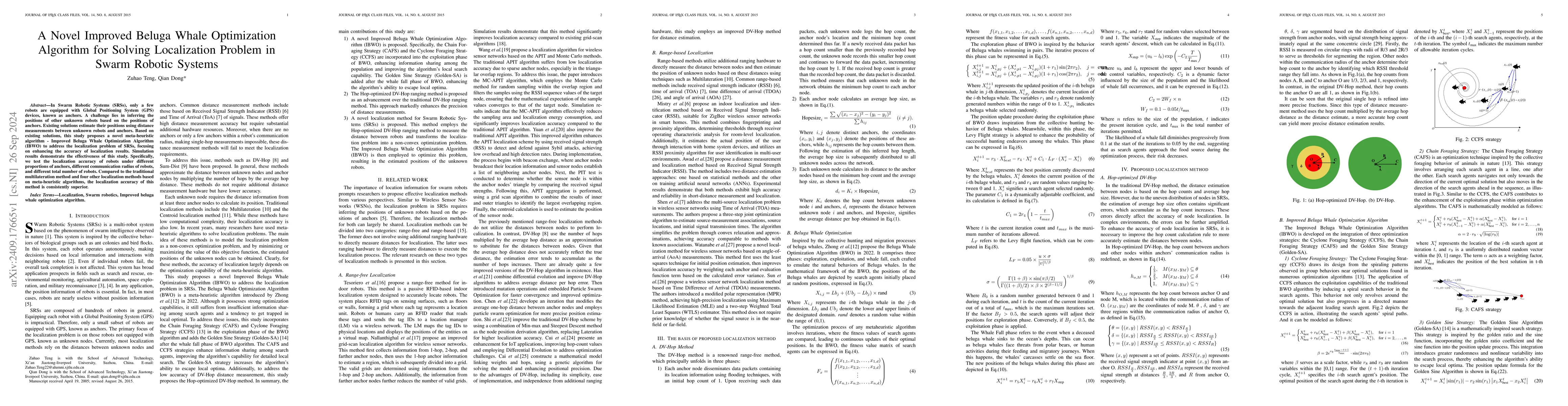 Thumbnail for A Novel Improved Beluga Whale Optimization Algorithm for Solving
  Localization Problem in Swarm Robotic Systems