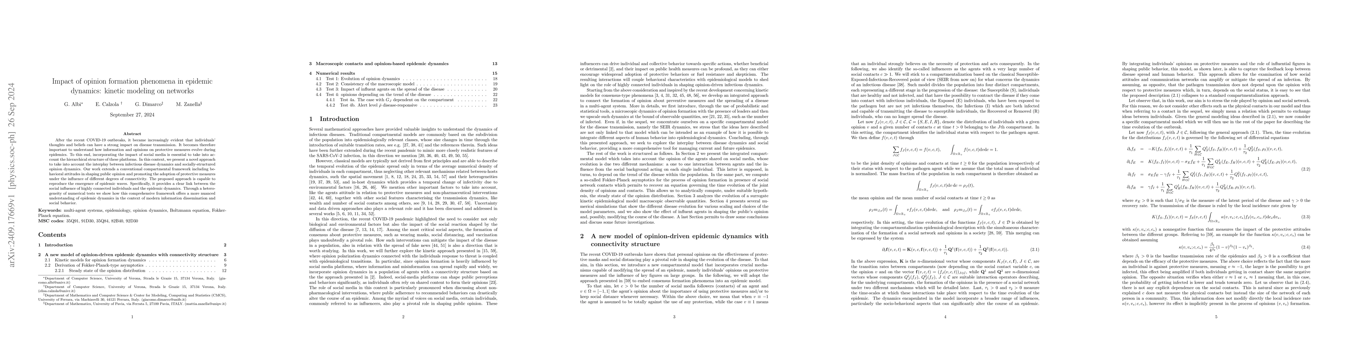Thumbnail for Impact of opinion formation phenomena in epidemic dynamics: kinetic
  modeling on networks