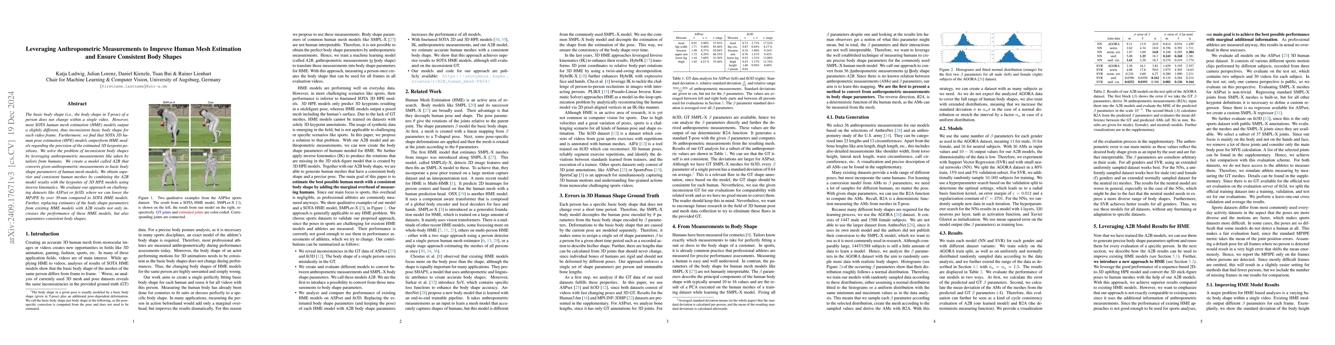 Thumbnail for Leveraging Anthropometric Measurements to Improve Human Mesh Estimation
  and Ensure Consistent Body Shapes