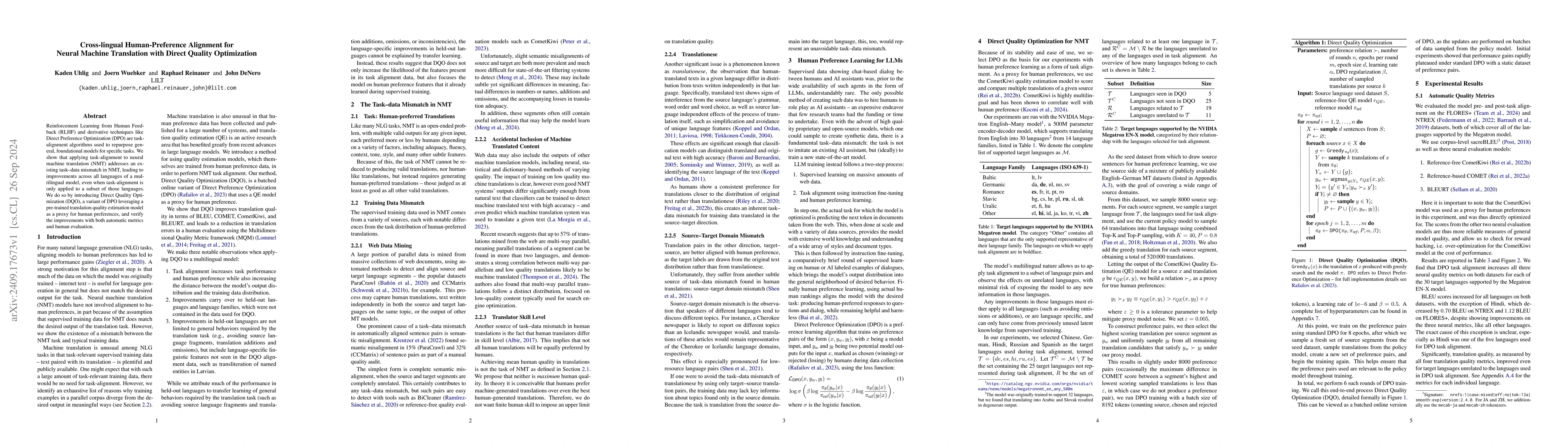 Thumbnail for Cross-lingual Human-Preference Alignment for Neural Machine Translation
  with Direct Quality Optimization