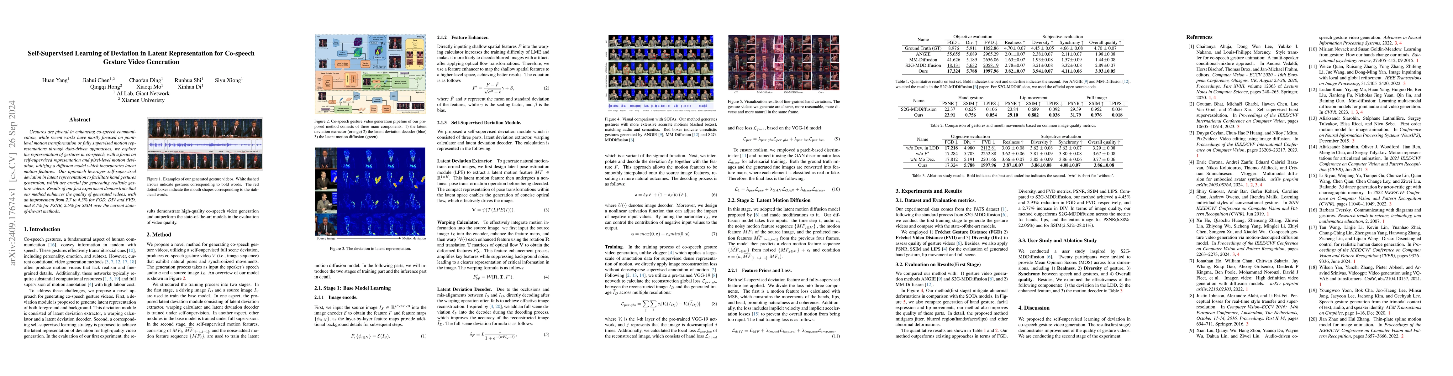 Thumbnail for Self-Supervised Learning of Deviation in Latent Representation for
  Co-speech Gesture Video Generation
