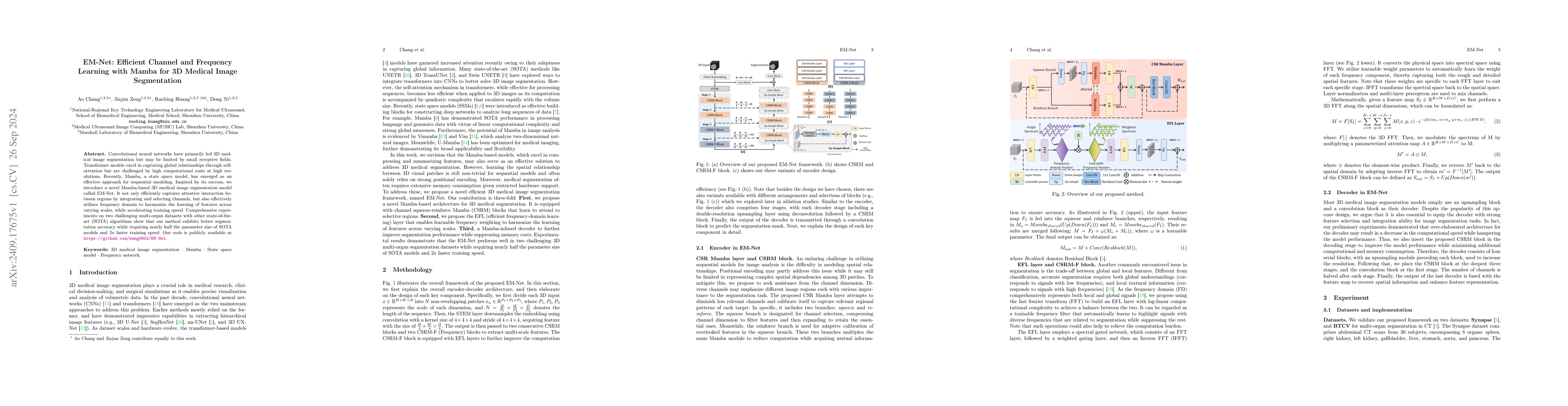 Thumbnail for EM-Net: Efficient Channel and Frequency Learning with Mamba for 3D
  Medical Image Segmentation