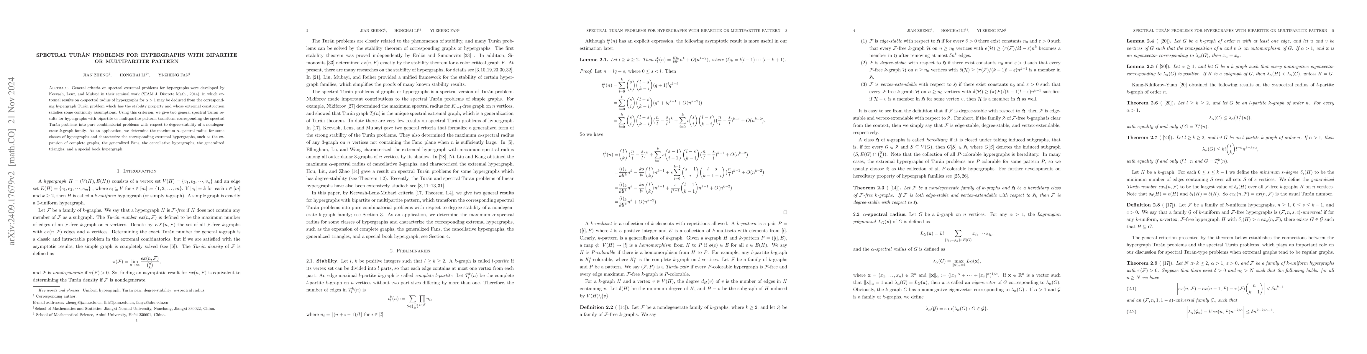 Thumbnail for Spectral Turán problems for hypergraphs with bipartite or multipartite
  pattern
