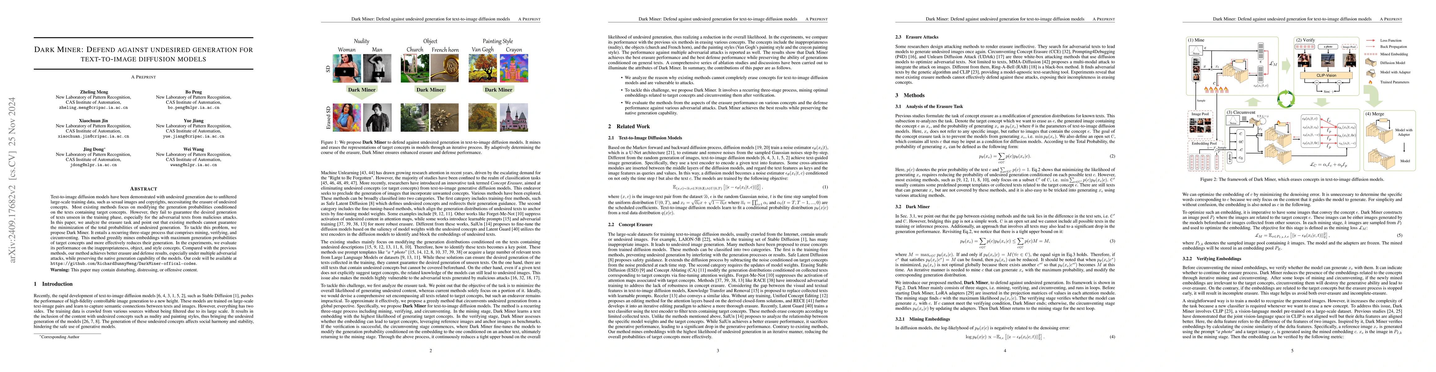 Thumbnail for Dark Miner: Defend against unsafe generation for text-to-image diffusion
  models