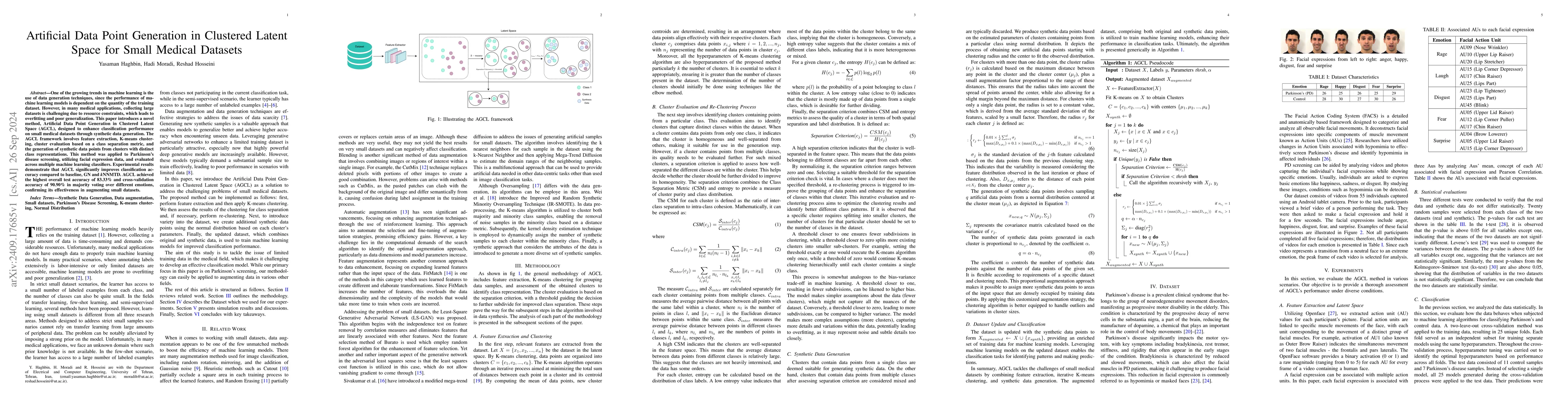 Thumbnail for Artificial Data Point Generation in Clustered Latent Space for Small
  Medical Datasets