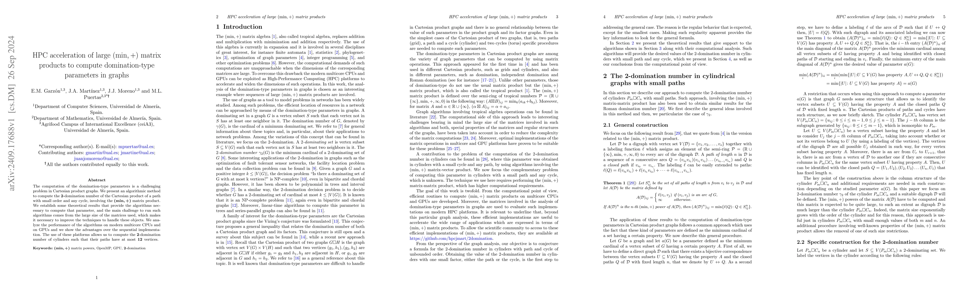 Thumbnail for HPC acceleration of large (min, +) matrix products to compute
  domination-type parameters in graphs