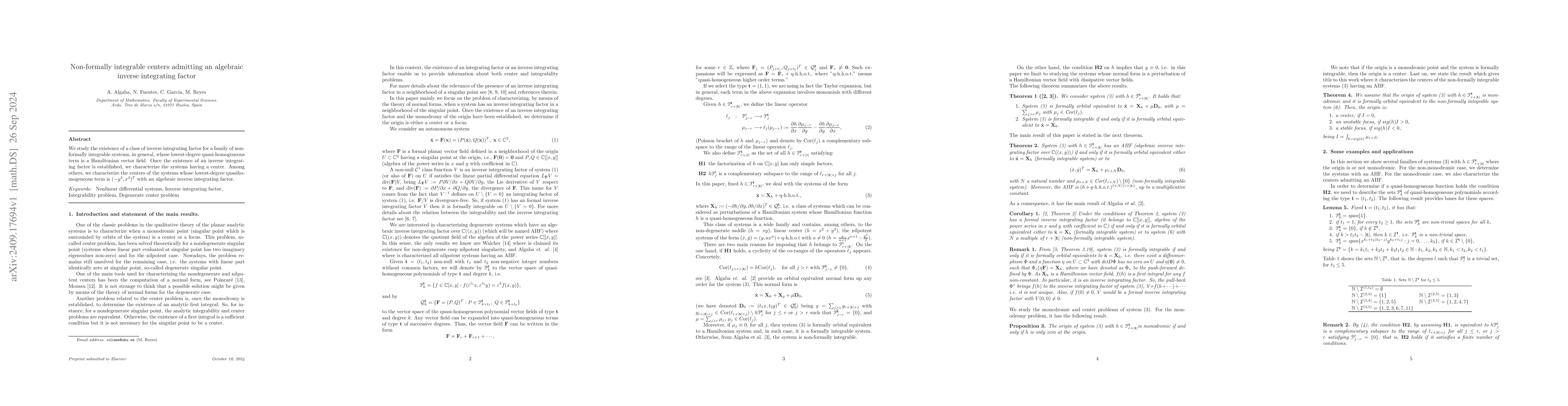 Thumbnail for Non-formally integrable centers admitting an algebraic inverse
  integrating factor