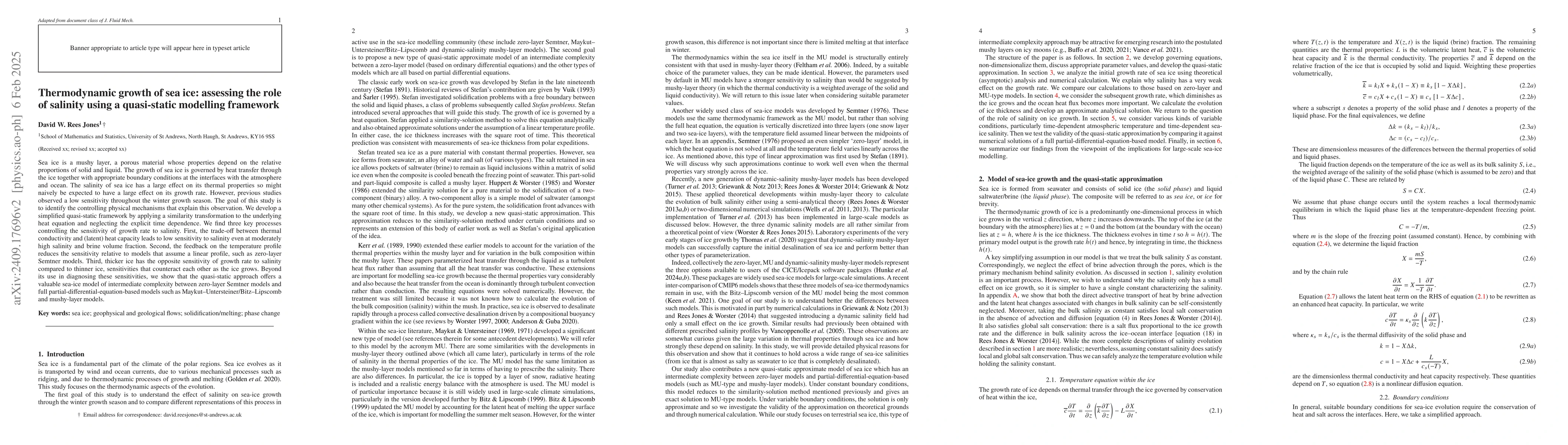 Thumbnail for Thermodynamic growth of sea ice: assessing the role of salinity using a
  quasi-static modelling framework