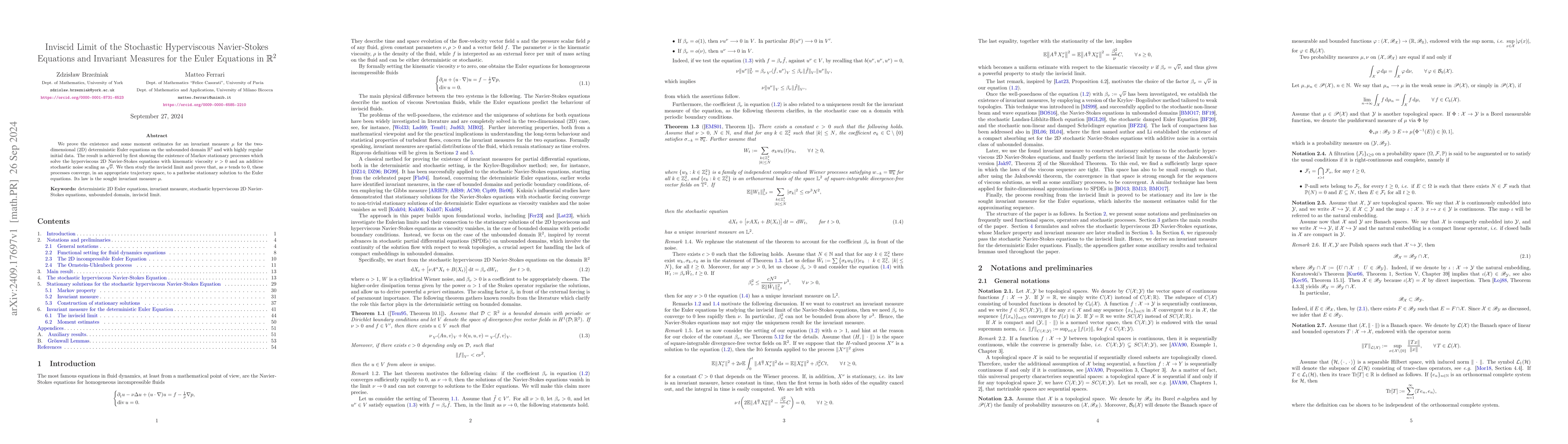 Thumbnail for Inviscid Limit of the Stochastic Hyperviscous Navier-Stokes Equations
  and Invariant Measures for the Euler Equations in $\mathbb R^2$