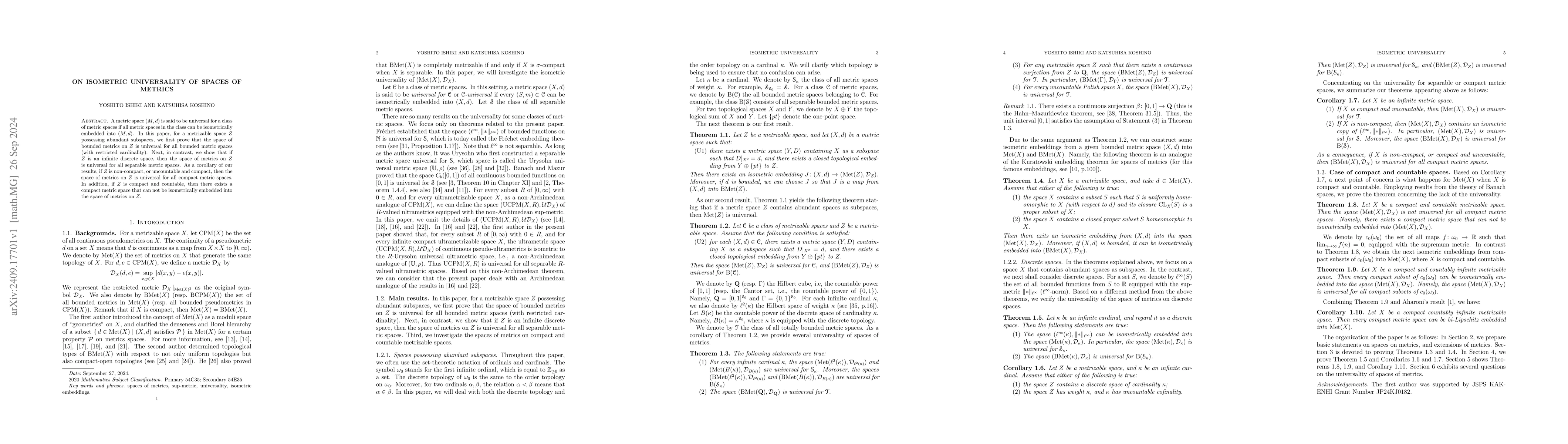 Thumbnail for On isometric universality of spaces of metrics