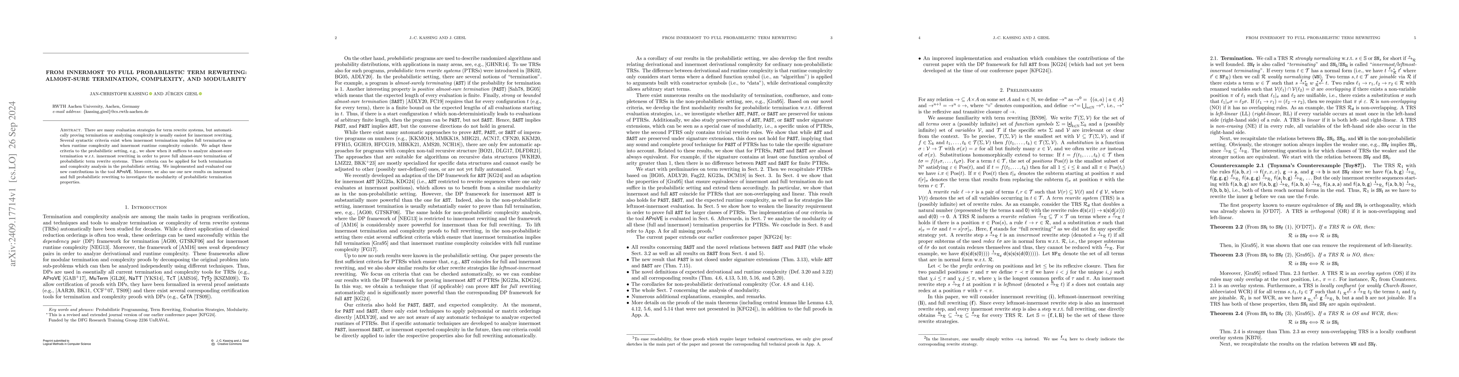 Thumbnail for From Innermost to Full Probabilistic Term Rewriting: Almost-Sure
  Termination, Complexity, and Modularity