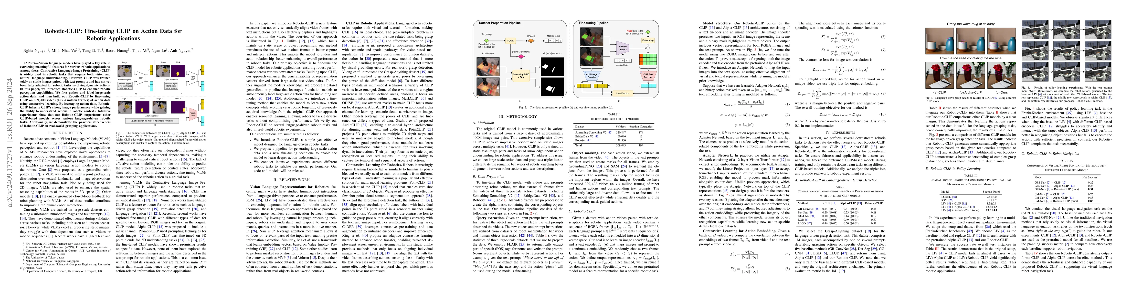 Thumbnail for Robotic-CLIP: Fine-tuning CLIP on Action Data for Robotic Applications