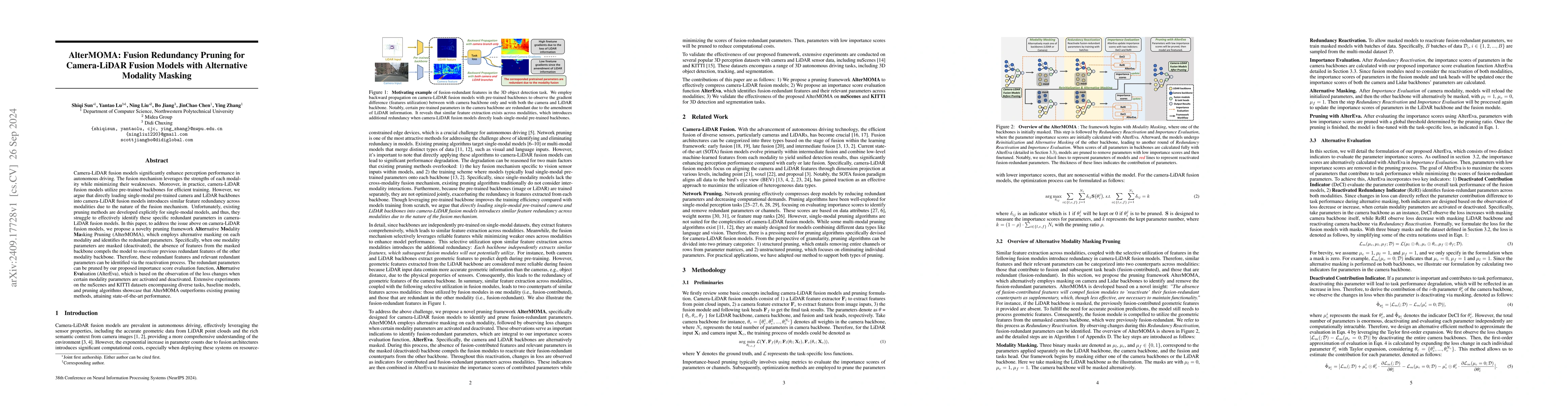 Thumbnail for AlterMOMA: Fusion Redundancy Pruning for Camera-LiDAR Fusion Models with
  Alternative Modality Masking