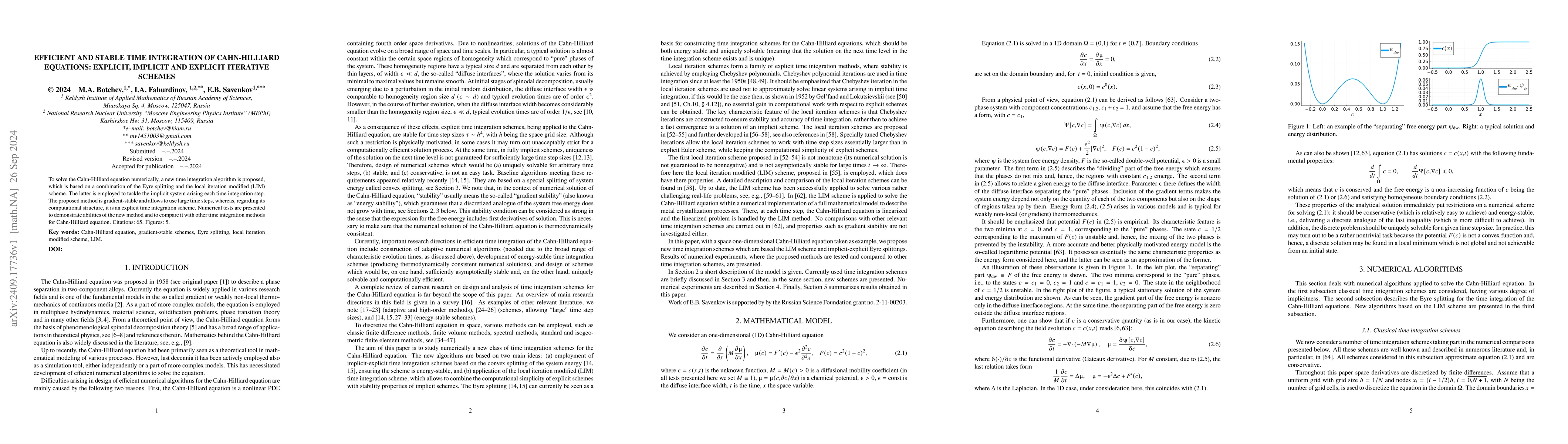 Thumbnail for Efficient and stable time integration of Cahn-Hilliard equations:
  explicit, implicit and explicit iterative schemes