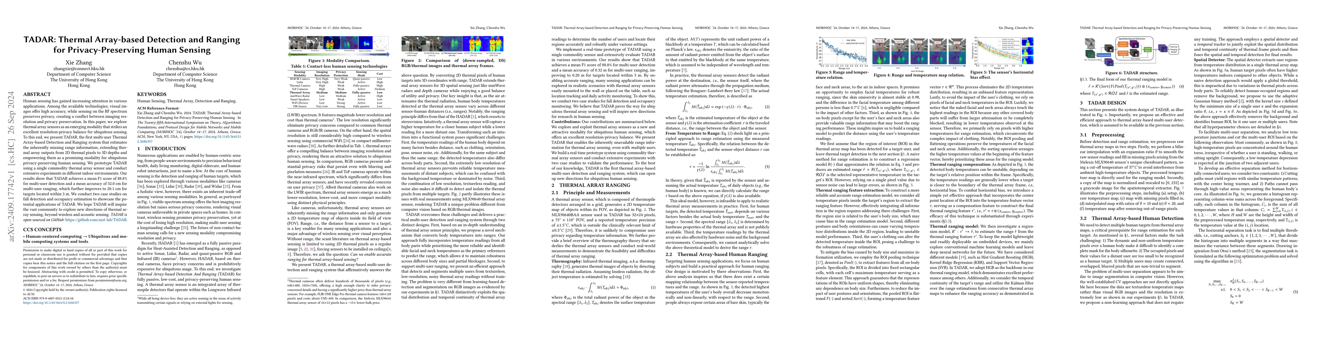 Thumbnail for TADAR: Thermal Array-based Detection and Ranging for Privacy-Preserving
  Human Sensing