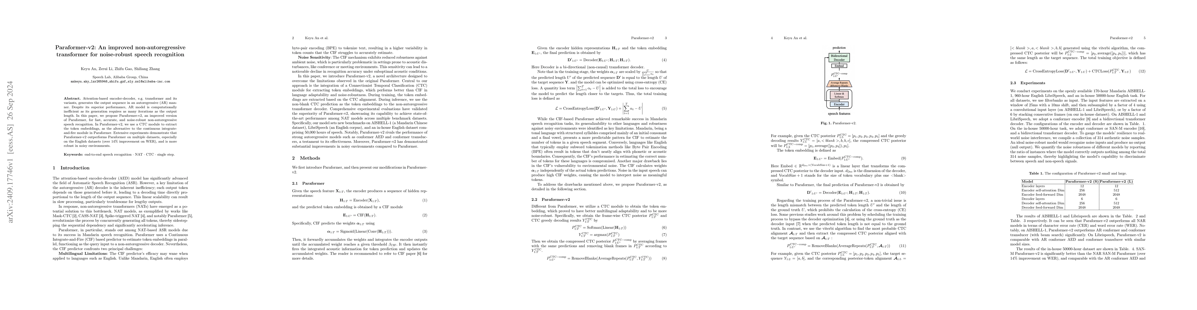 Thumbnail for Paraformer-v2: An improved non-autoregressive transformer for
  noise-robust speech recognition