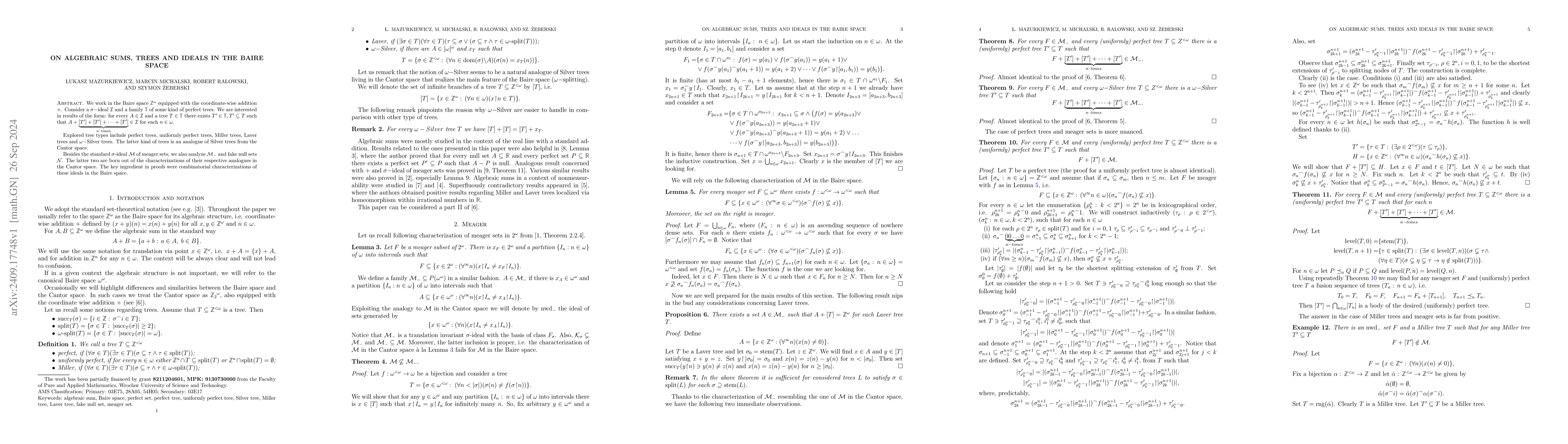Thumbnail for On algebraic sums, trees and ideals in the Baire space