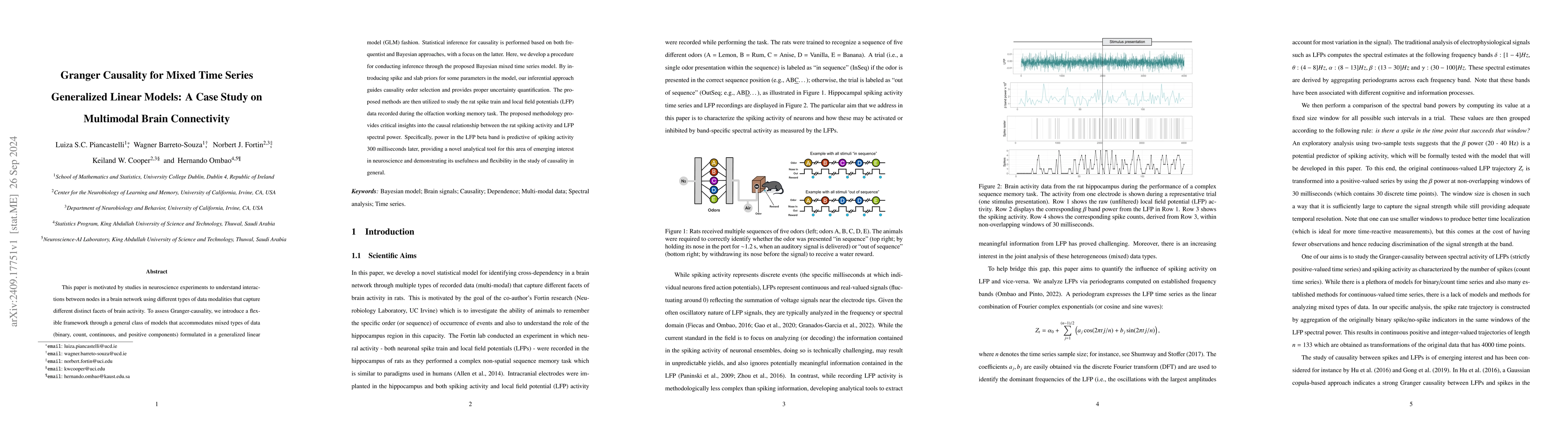Thumbnail for Granger Causality for Mixed Time Series Generalized Linear Models: A
  Case Study on Multimodal Brain Connectivity