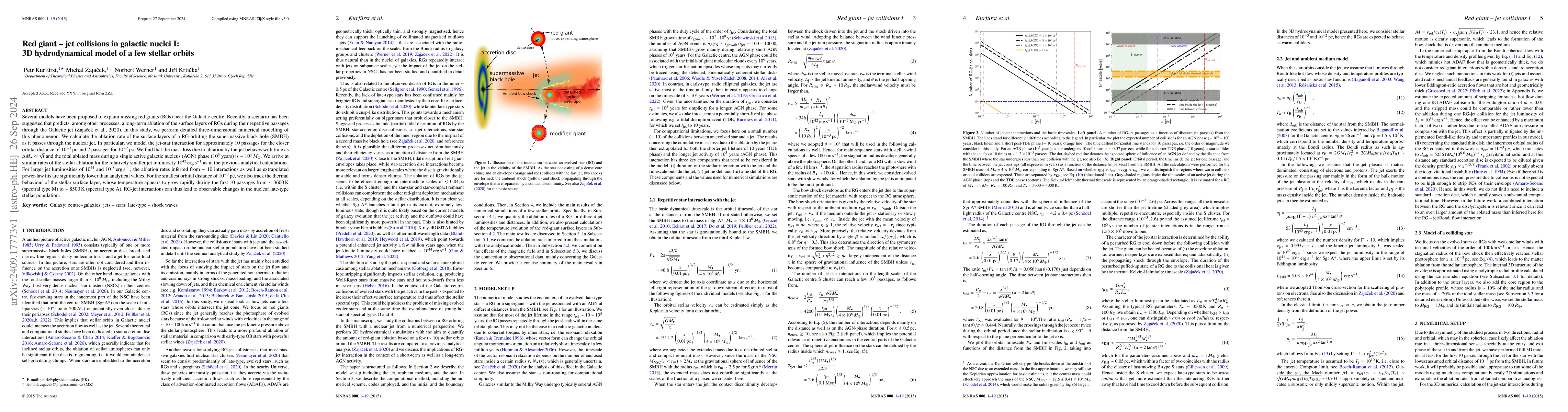 Thumbnail for Red giant - jet collisions in galactic nuclei I: 3D hydrodynamical model
  of a few stellar orbits
