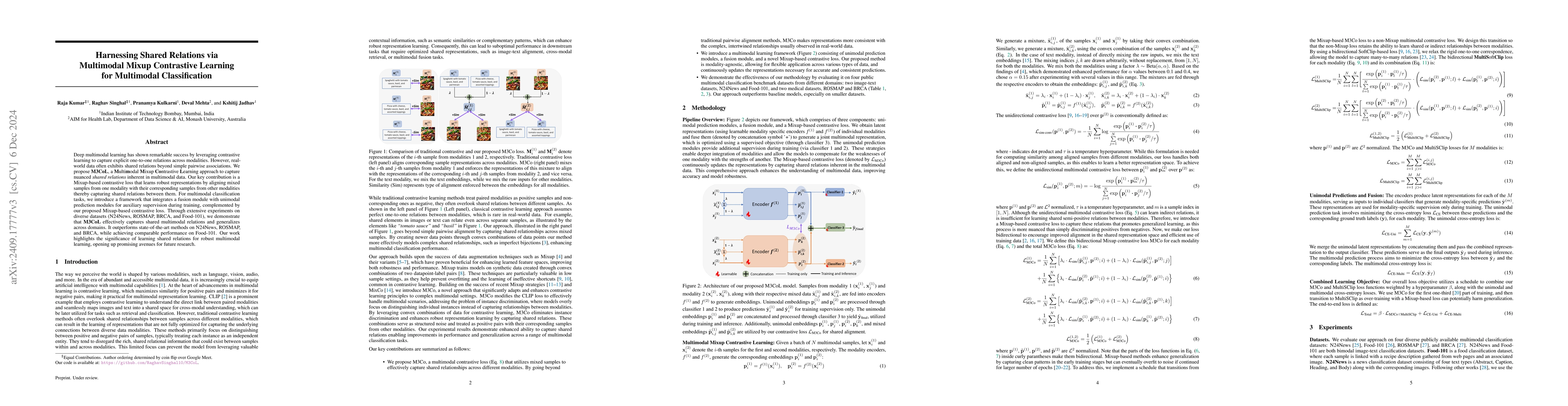 Thumbnail for Harnessing Shared Relations via Multimodal Mixup Contrastive Learning
  for Multimodal Classification