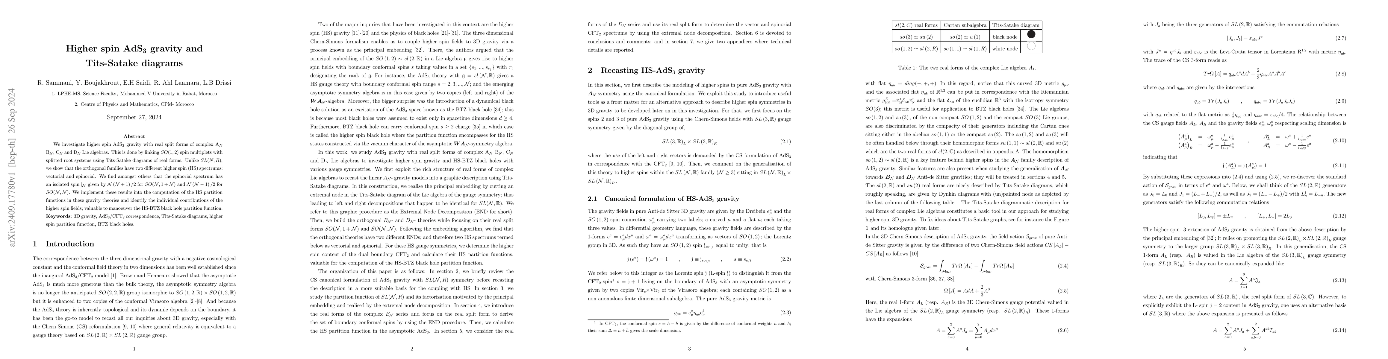 Thumbnail for Higher spin AdS$_{3}$ gravity and Tits-Satake diagrams