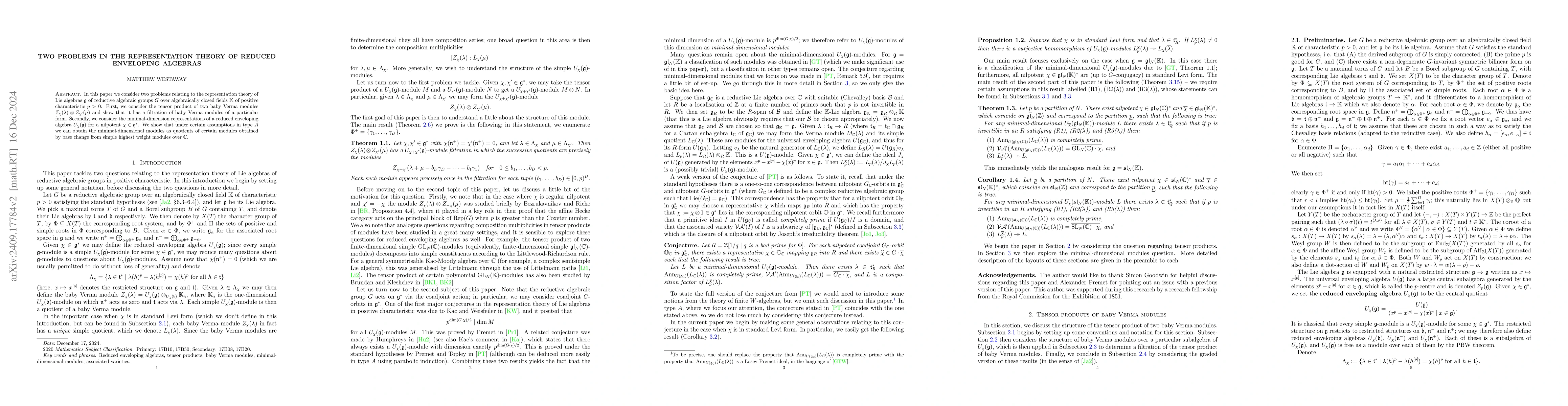 Thumbnail for Two problems in the representation theory of reduced enveloping algebras