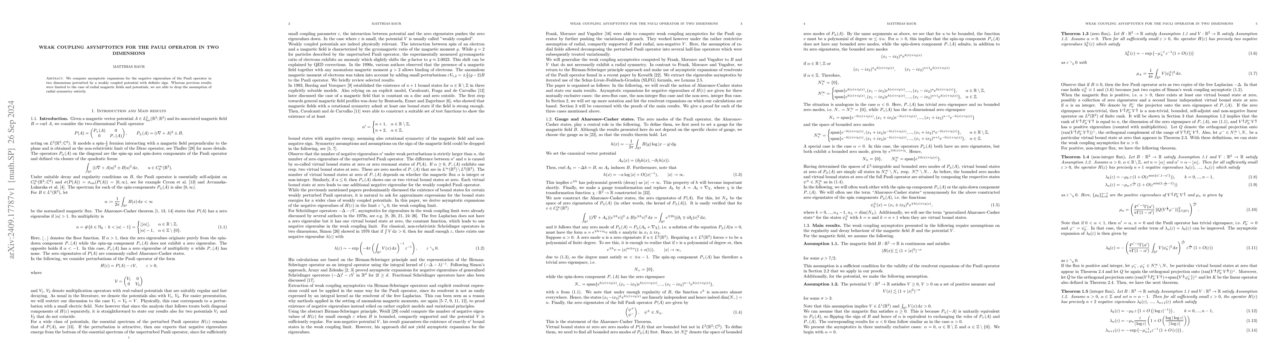 Thumbnail for Weak coupling asymptotics for the Pauli operator in two dimensions