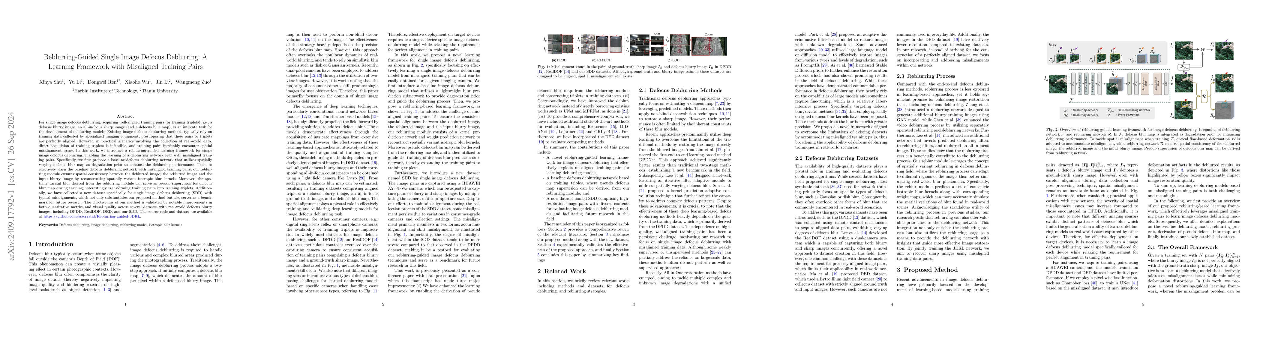 Thumbnail for Reblurring-Guided Single Image Defocus Deblurring: A Learning Framework
  with Misaligned Training Pairs
