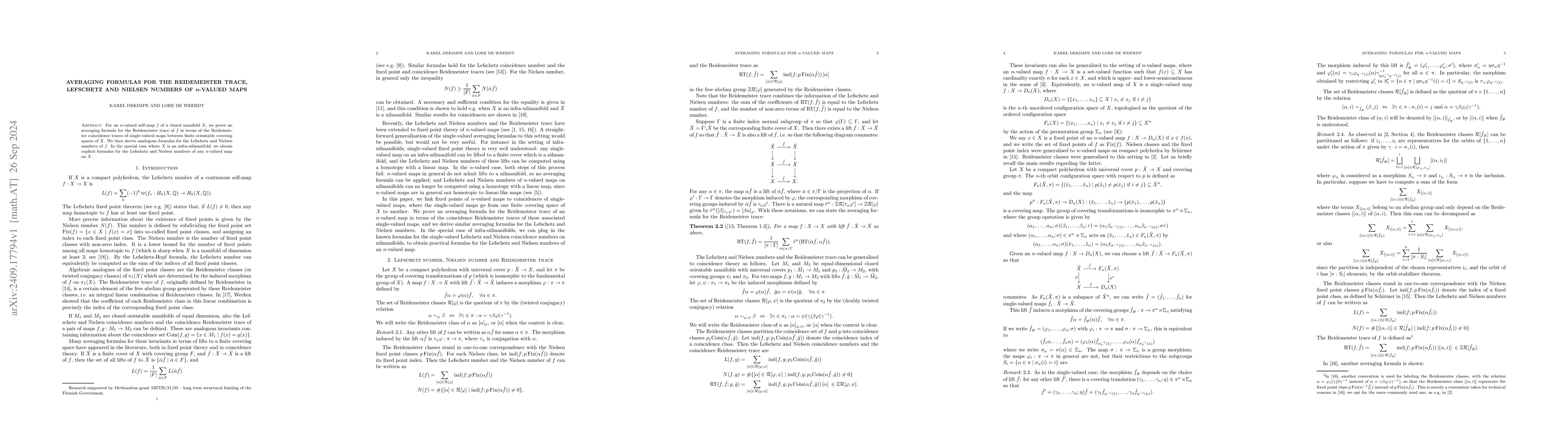 Thumbnail for Averaging formulas for the Reidemeister trace, Lefschetz and Nielsen
  numbers of $n$-valued maps